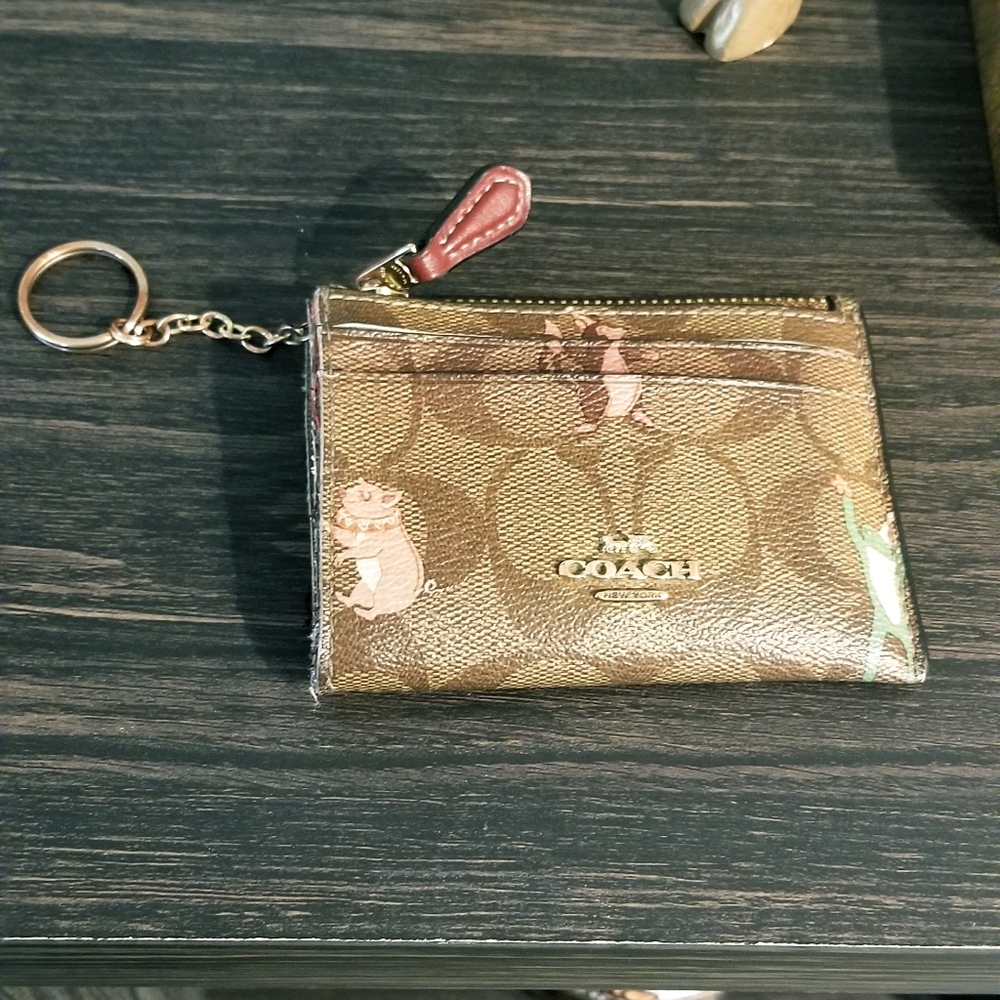 Coach Mini Skinny Card Holder Key Chain Party Animal Print